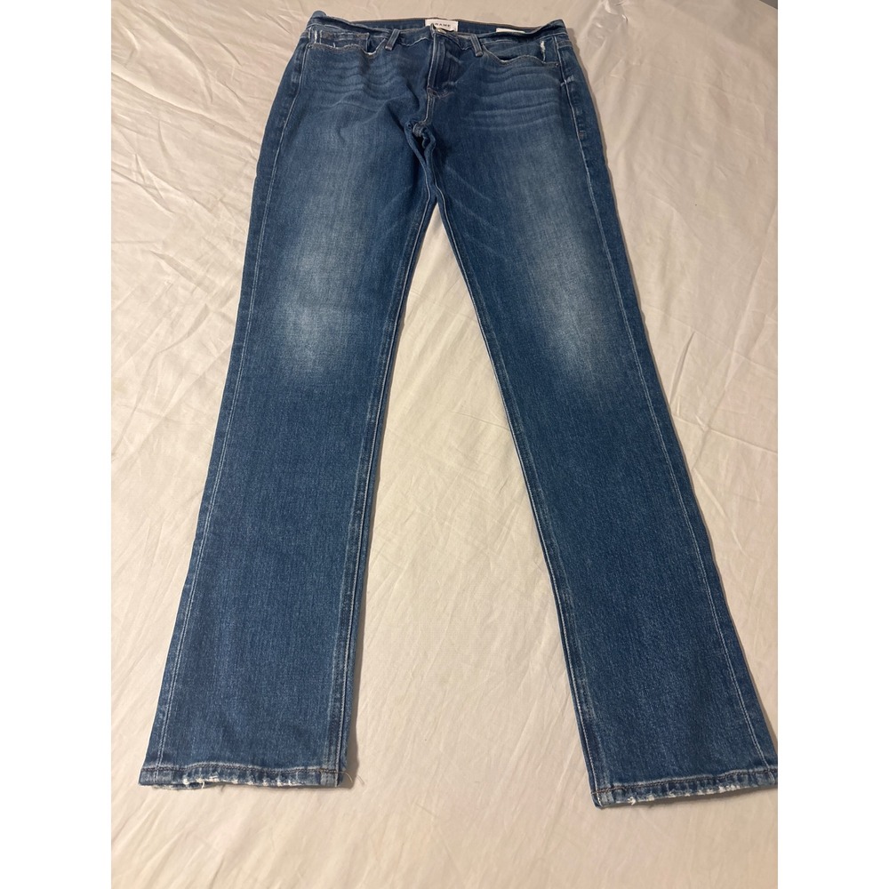 FRAME Straight Leg Jeans Womens 29 Blue Distressed Denim - Picture 2 of 14